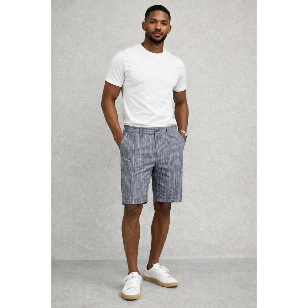 Ferrioni Sportivo Dip Mens Blue White Pinstripe Cotton Shorts Size 34‎
